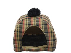 Plaid-Caramel Pet House with Pad