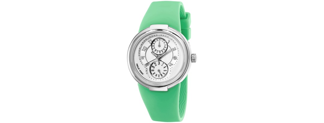 White Dial Green Rubber Strap Watch
