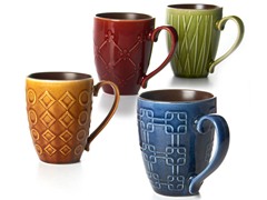 BIA Set of 4 14 oz Mugs-Raised Pattern