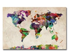 Urban Watercolor World Map 18x24 Canvas