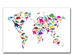 Dinosaur World Map 18x24 Canvas