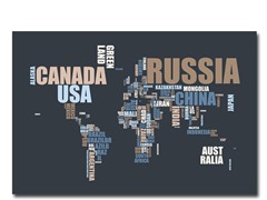 World Text Map 18x24 Canvas