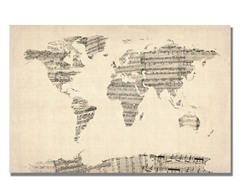 Old Sheet Music World Map 18x24 Canvas