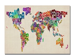 Typography World Map II  18x24 Canvas
