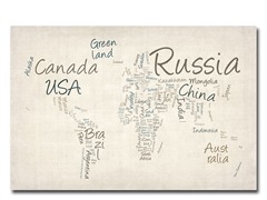 Typography World Map 18x24 Canvas