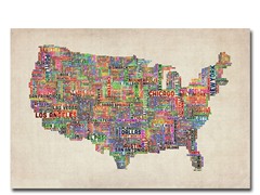 US Cities Text Map VI  18x24 Canvas