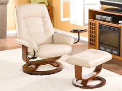 Bonded Leather Recliner & Ottoman-Taupe