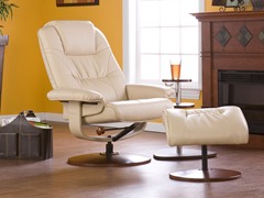 Taupe Bonded Leather Recliner & Ottoman