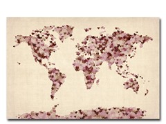 Vintage Hearts World Map 18x24 Canvas