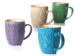 Four 15 oz Mugs Raised Pattern