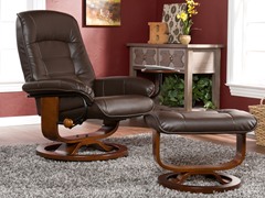 Bonded Leather Recliner & Ottoman-Brown