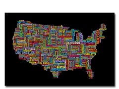 US Cities Text Map II  18x24 Canvas