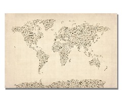 Music Note World Map 18x24 Canvas