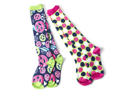 Splatter Peace/Dots Knee Socks (2 Pair)