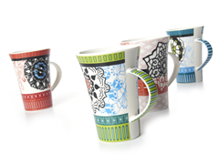 Signature Banded Floral Mugs - Set of 4
