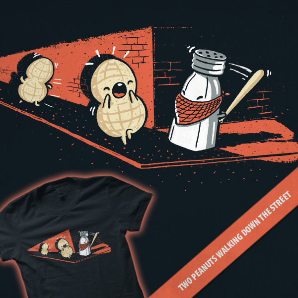 TWO PEANUTS WALKING DOWN THE STREET 