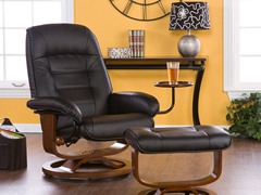 Bonded Leather Recliner & Ottoman-Black