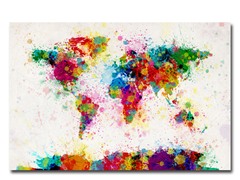 Paint Splashes World Map 18x24 Canvas