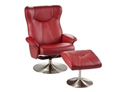 Recliner & Ottoman-Red Bonded Leather