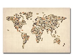 World Map of Cats 18x24 Canvas