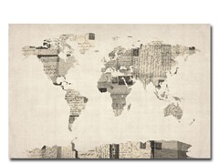 Vintage Postcards World Map 18x24 Canvas
