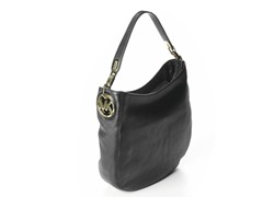 Fulton Black Leather Medium Hobo Bag
