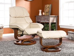 Bonded Leather Recliner & Ottoman Taupe