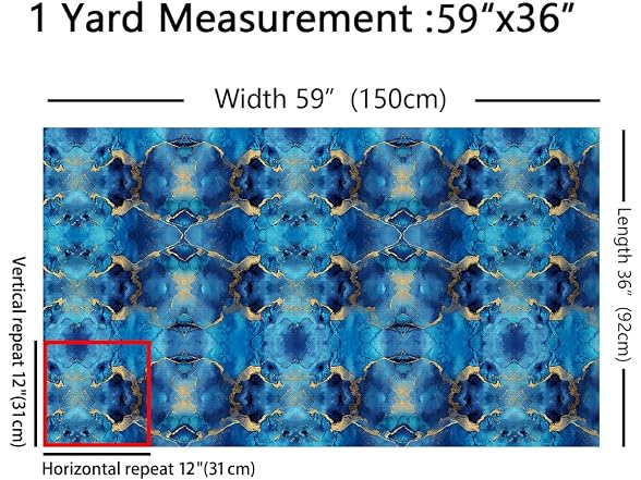 Erosebridal Blue Gold Upholstery Fabric, Marble