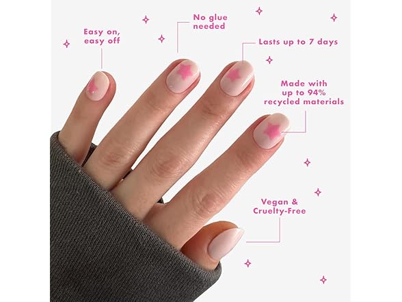 Olive & June Super Stick Mani Press-On Nails Pink Star Party