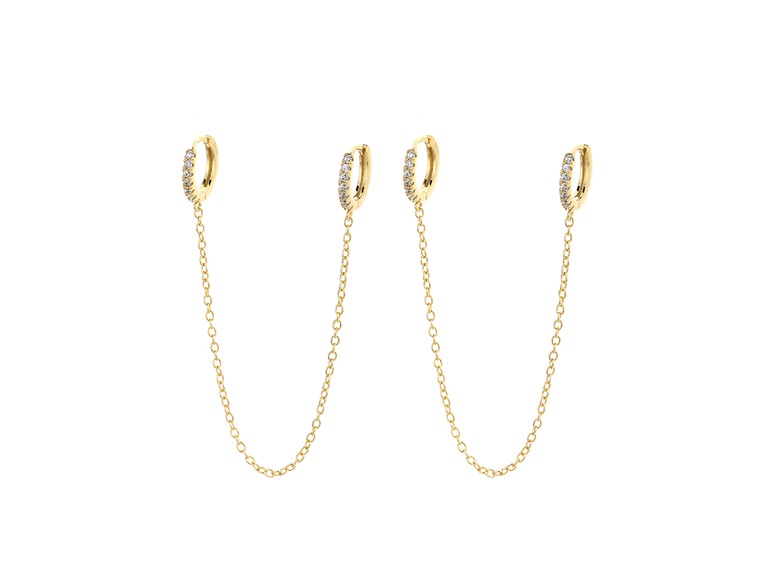 IGT-DAAS-DEBS7329-G Sterling Silver Chain Cuff Earrings Gold