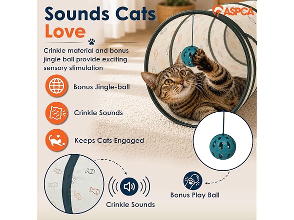 ASPCA Cat Tunnel with Rattle Toy