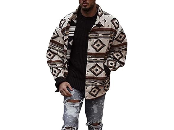 Chouyatou Men (M) Casual Tribal Aztec Button Coat