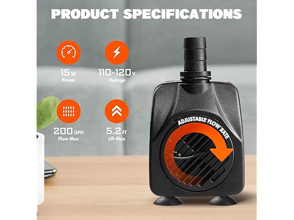 200GPH Submersible Water Pump 15W