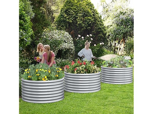 FRIZIONE 2-Pack 3x2FT Tall Round Raised Garden Bed