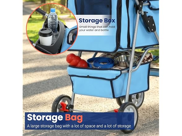 BestPet 4-Wheel Foldable Pet Stroller Blue
