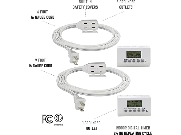 Clear Power Combo Pack 24hr Indoor Timer Outlet 2pk