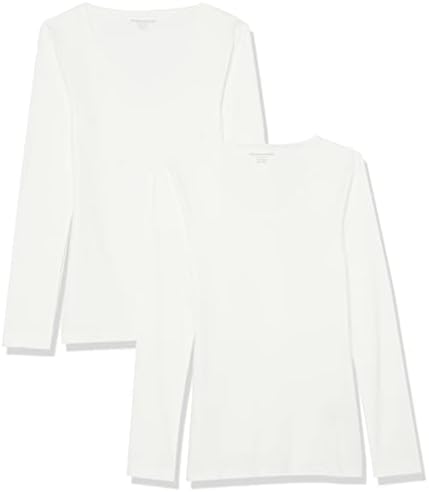 Amazon Essentials Women's Slim-Fit Layering Long Sleeve Knit Rib V-Neck Shirts (Available in Plus Size), Pack of 2, White, X-Large