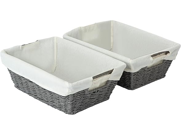 Sukkiri Homu Wicker Storage Basket with Handles, 2-Pack Grey