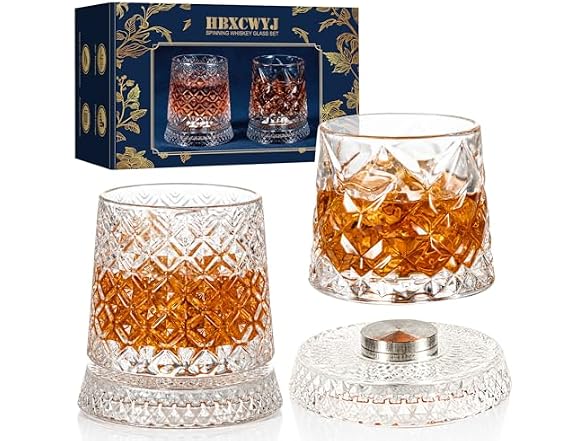 HBXCWYJ Spinning Whiskey Glasses, 2pk