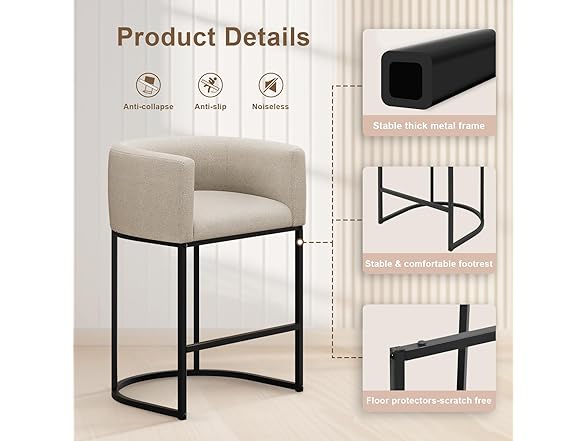 Beige 26" H Counter Height Bar Stools