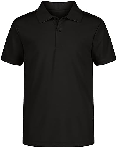 IZOD Boys' School Uniform Short Sleeve Polo Shirt, Button Closure, Moisture Wicking Performance Material, Black, 18-20 Husky