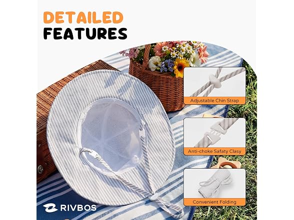 RIVBOS Toddler Sun Hat UPF 50+ Wide Brim