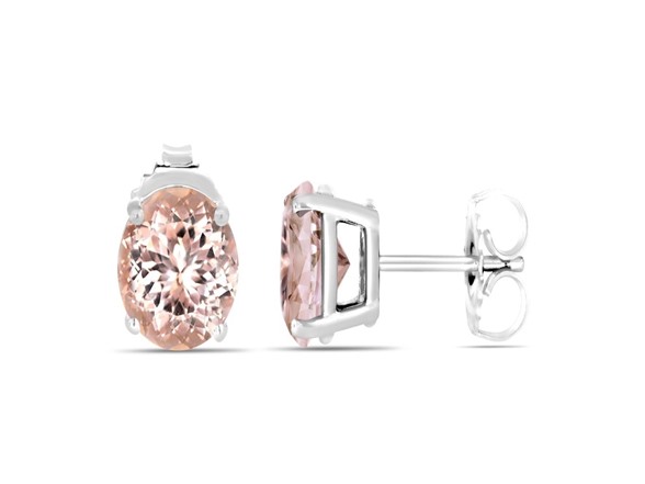 Yeidid Sterling Silver Oval Cut Created Morganite Studs