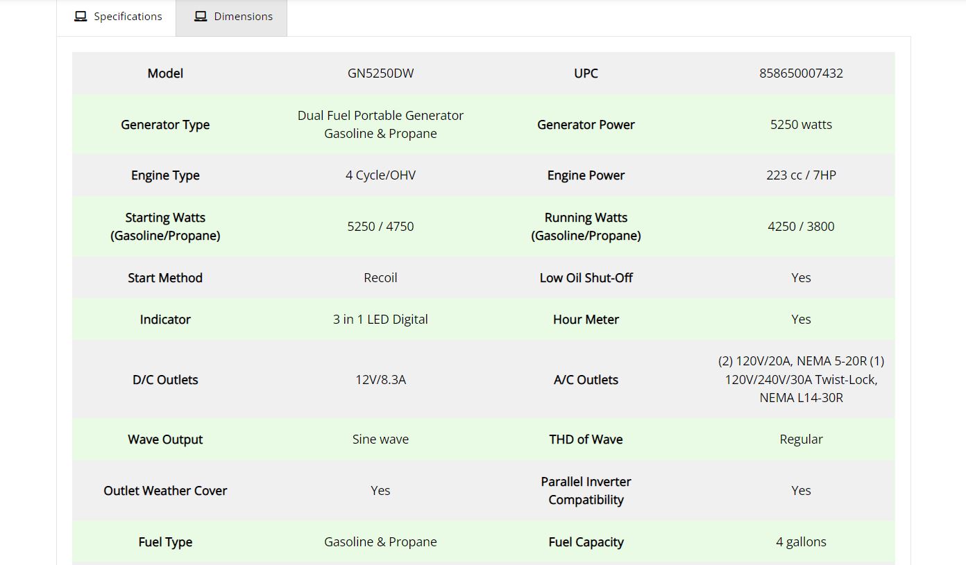 Green Power GN5250DW 5250watt Dual Fuel Generator - Gallery 18