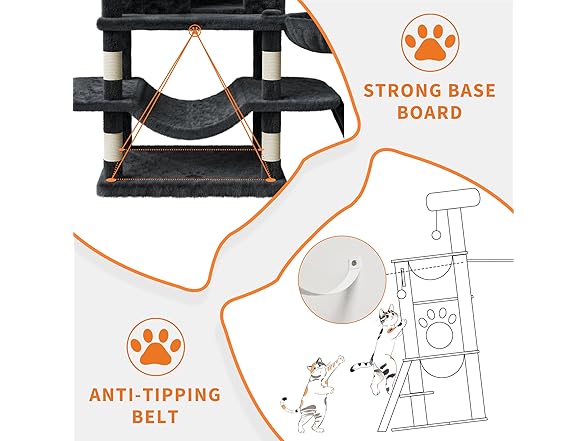 68.5 in Multi-Level Cat Tree for Indoor Cats Dark-Grey