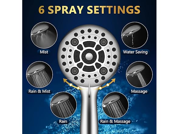 DAKINGS 6 Spray Modes Handheld Showerhead Set
