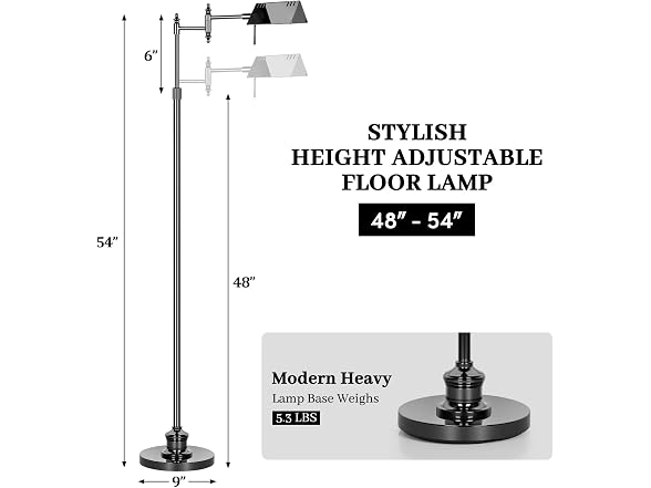 Bairth Black Chrome Reading Floor Lamp