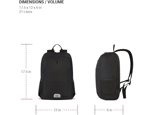 SwissGear Intro Laptop Backpack, Black, 17.5”x12”x6”