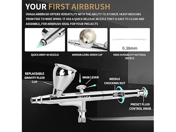 Ovaga Dual-Action Gravity Airbrush Kit
