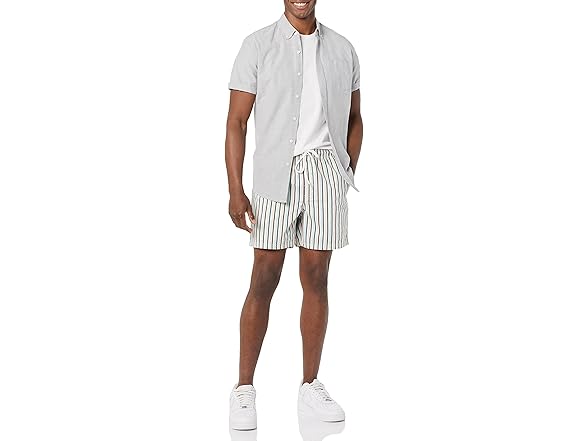 Amazon  Essentials 6" Drawstring Short Green Stripe XS